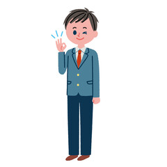 OKポーズをする男子高校生のイラスト素材(全身)