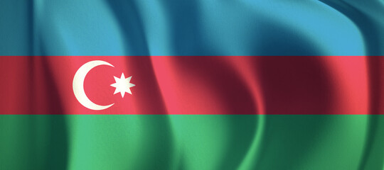 3D rendering of the wave Azerbaijan flag.