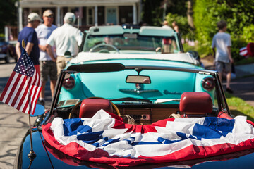 USA, Massachusetts, Cape Ann, Gloucester. Fourth of July parade, antique car.