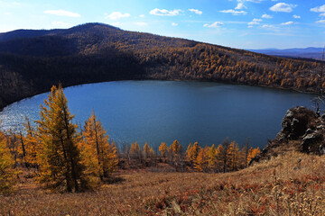 panorama of  Crater lake  in autumn