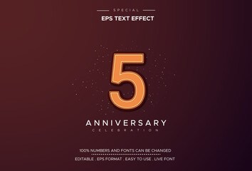 Editable text style effect with 5th anniversary numbers