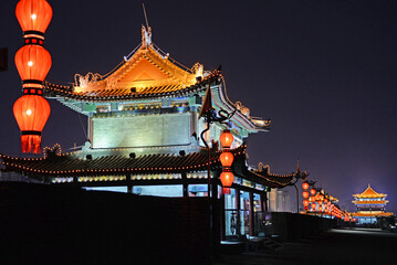 castle with lantern at night in city XiAn