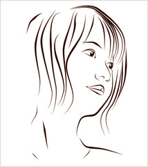 横を向く女性の線画イラスト