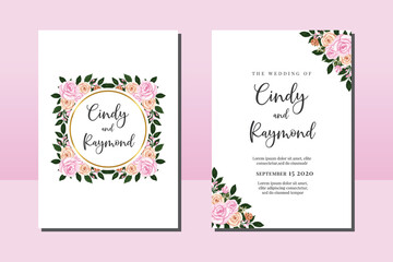 Wedding invitation frame set, floral watercolor hand drawn Rose Flower design Invitation Card Template