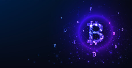 Bitcoin digital currency concept. Vector bitcoin currency logo on Dark Blue background. Financial technology worldwide network concept.vector illustration.