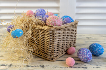 Happy easter! Flat Lay, Internet banner, postcard on Easter