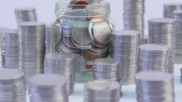Traveling out of coins and stack of coins