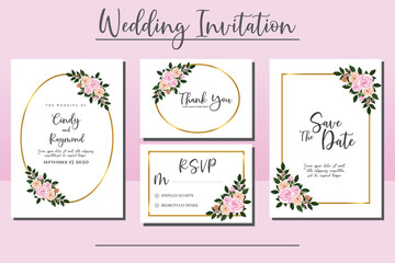 Wedding invitation frame set, floral watercolor hand drawn Rose Flower design Invitation Card Template