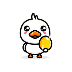 cute duck animal cartoon character design holding a duck egg
