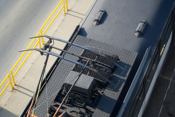 Tram photographed from above. Tram 41, Bucharest, Romania. Photo during the day.
