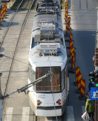 Tram photographed from above. Tram 41, Bucharest, Romania. Photo during the day.