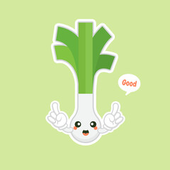 cute and kawaii scallion cartoon character. Spring onions character. Spring onions vector. Spring onions on color background. smiling leek vegetable cartoon illustration