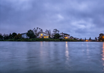 Suburban Landscape from Waterfront on Overcast Evening