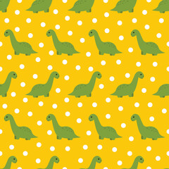 Seamless pattern with cute kawaii dinosaur. Vector illustration.	