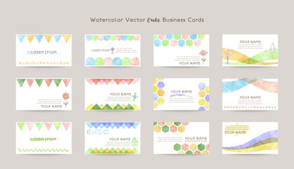 Cute business card design templates (watercolor vector)