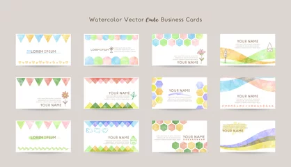 Fotobehang Cute business card design templates (watercolor vector) © Kbiscuit