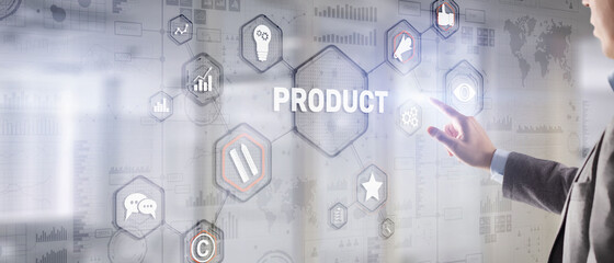 Business hand pushing product quality on virtual screen interface