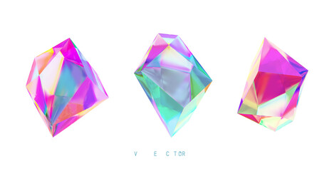 Set of colored crystals on a white background. Mesh. No trace.