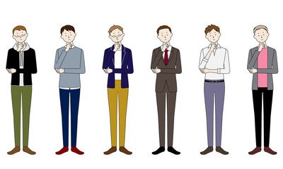 Illustration set of a men inclining his head to one side (white background, vector, cut out)