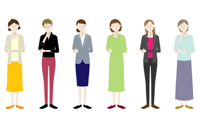 Obraz premium Illustration set of a women inclining her head to one side (white background, vector, cut out)