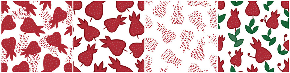 Set of 4 vectors seamless pattern with simple pomegranate for wallpaper, package.