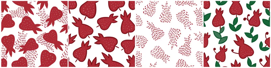 Foto op Aluminium Set of 4 vectors seamless pattern with simple pomegranate for wallpaper, package. © Purrga