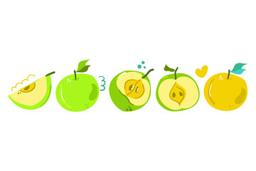 Set of hand drawn apples, flat illustration.