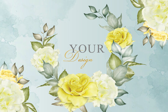 Yellow Floral Wreath Background With Watercolor Splash