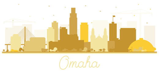 Omaha Nebraska City Skyline Silhouette with Golden Buildings Isolated on White.
