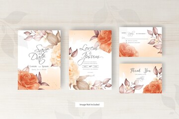Elegant Floral  with watercolor wedding invitation card template design