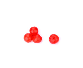 Maraschino cherries on white background. Top view