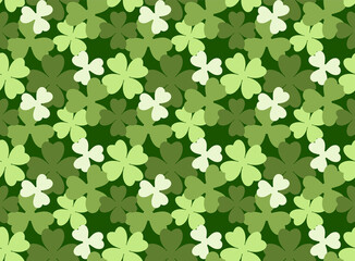Abstract. Saint Patrick Day pattern seamless background. Design with shamrock for pillow, print, fashion, clothing, fabric, gift wrap, face mask. Vector.