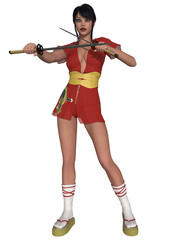 3d illustration of an woman with a oriental fighter costume