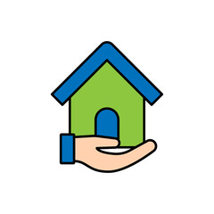 Fototapeta na wymiar Home with Hand Logo icon vector design illustration. Home with Hand Logo icon design concept for Home, Real Estate, Building, Apartment, construction and architecture business.