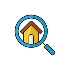 Home Search Logo icon vector design illustration. House Search logo icon vector in flat design illustration. Trendy Home Search vector icon flat design for website, symbol, logo, icon, sign, app, UI.