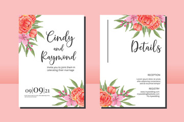 Obraz premium Wedding invitation frame set, floral watercolor hand drawn Peony Flower design Invitation Card Template