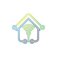 Smart Home Connection Icon Logo Vector design illustration. Smart home logo icon with wireless connection concept. Trendy Smart House vector icon flat design for website, symbol, logo, sign, app, UI