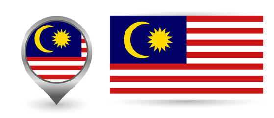 Vector flag Malaysia. Location point with flag Malaysia inside. Color symbol isolated on white background.