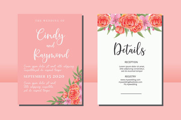 Wedding invitation frame set, floral watercolor hand drawn Peony Flower design Invitation Card Template