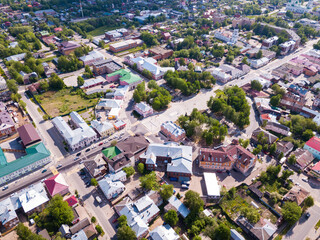 Aerial view of Yegoryevsk - Russian town and administrative center in sunny spring day..