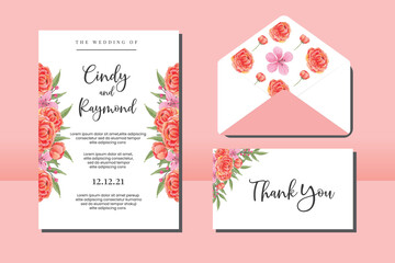 Wedding invitation frame set, floral watercolor hand drawn Peony Flower design Invitation Card Template