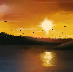 Sunset sky stratosphere background, sunset mountain.