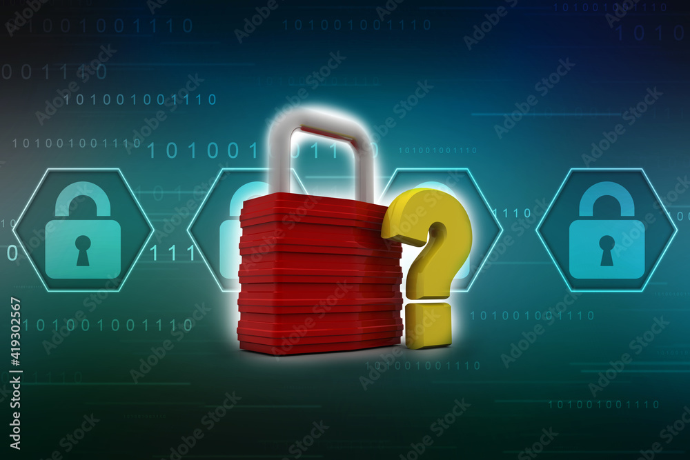 Poster 3d rendering question mark with lock