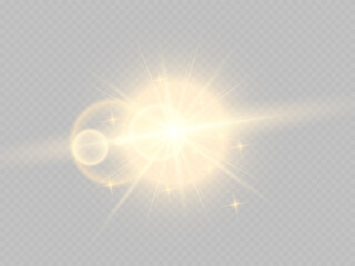 Glowing Light Star with Sparkles. Golden Light effect. Vector illustration