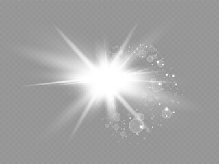 Glowing Light Star with Sparkles. Golden Light effect. Vector illustration