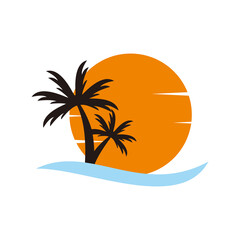 Palm tree on a beach logo design template vector