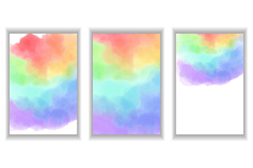 Watercolor stains. A set of templates for postcards, invitations, business cards. Abstract vector rainbow color background.