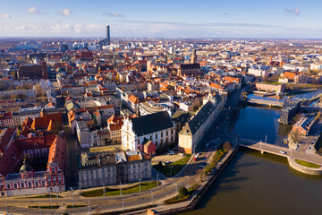 Obraz premium Aerial view on the city Wroclaw and Market square. Poland