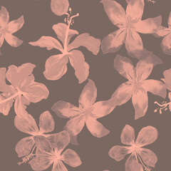 Gray Seamless Vintage. Pink Pattern Nature. Black Tropical Textile. Coral Spring Nature. Floral Textile. Drawing Vintage. Flora Palm. Wallpaper Palm.