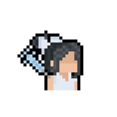 Fototapeta premium Pixel art woman icon taking a vaccine.